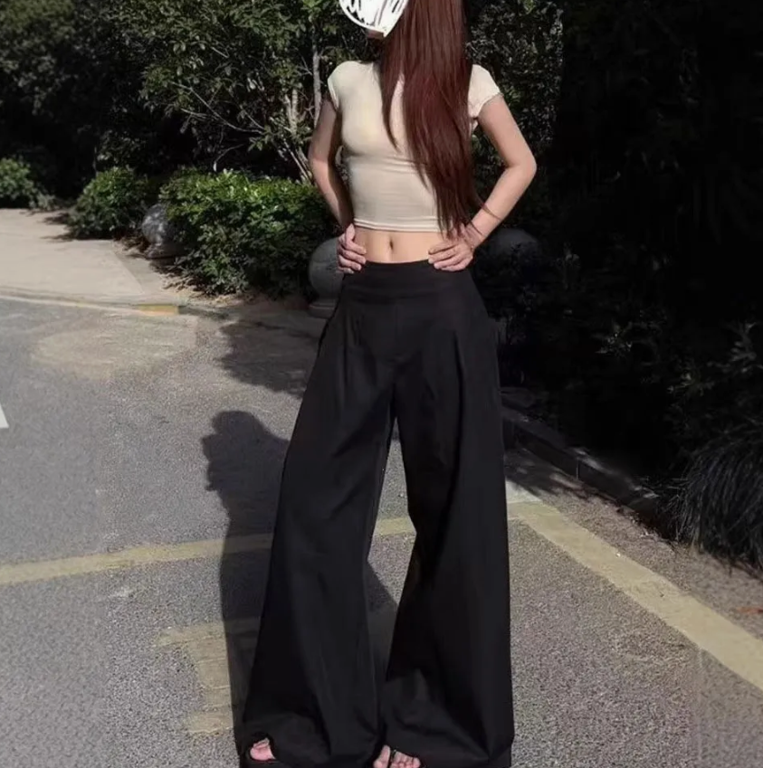 Women's Wide-Leg Business Casual Trousers – Side-Pleated Loose-Fit Office Pants