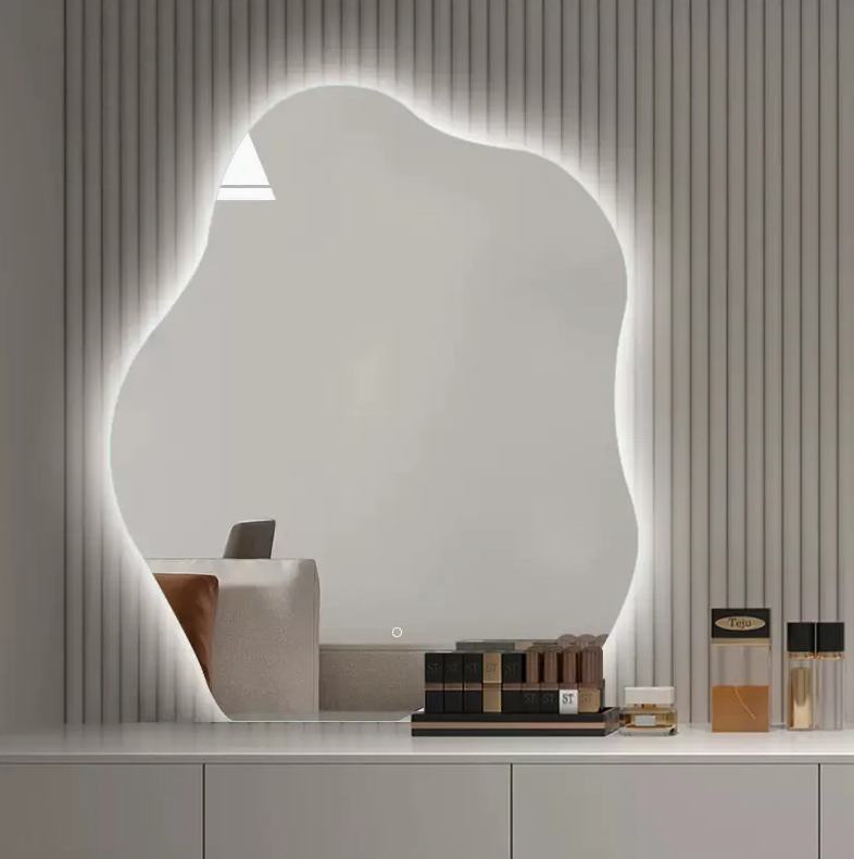 Irregular Cloud-Shaped LED Makeup Mirror – Frameless Smart Touch Mirror with Dimmable Light
