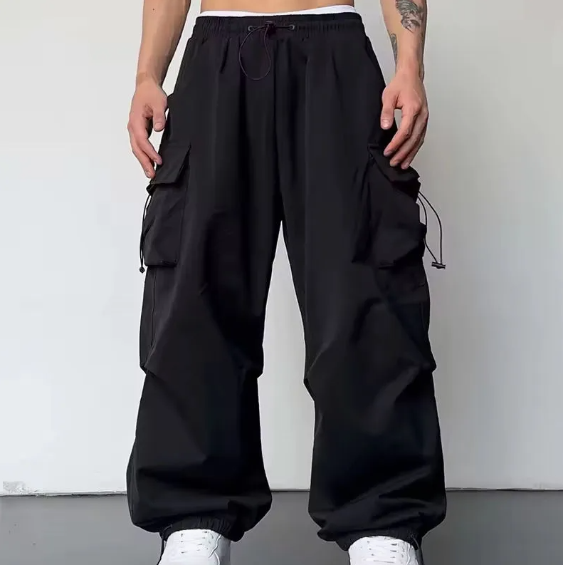 Men's Hip-Hop Sweatpants – Loose Casual Utility Jogger Pants with Elastic Drawstring Waist