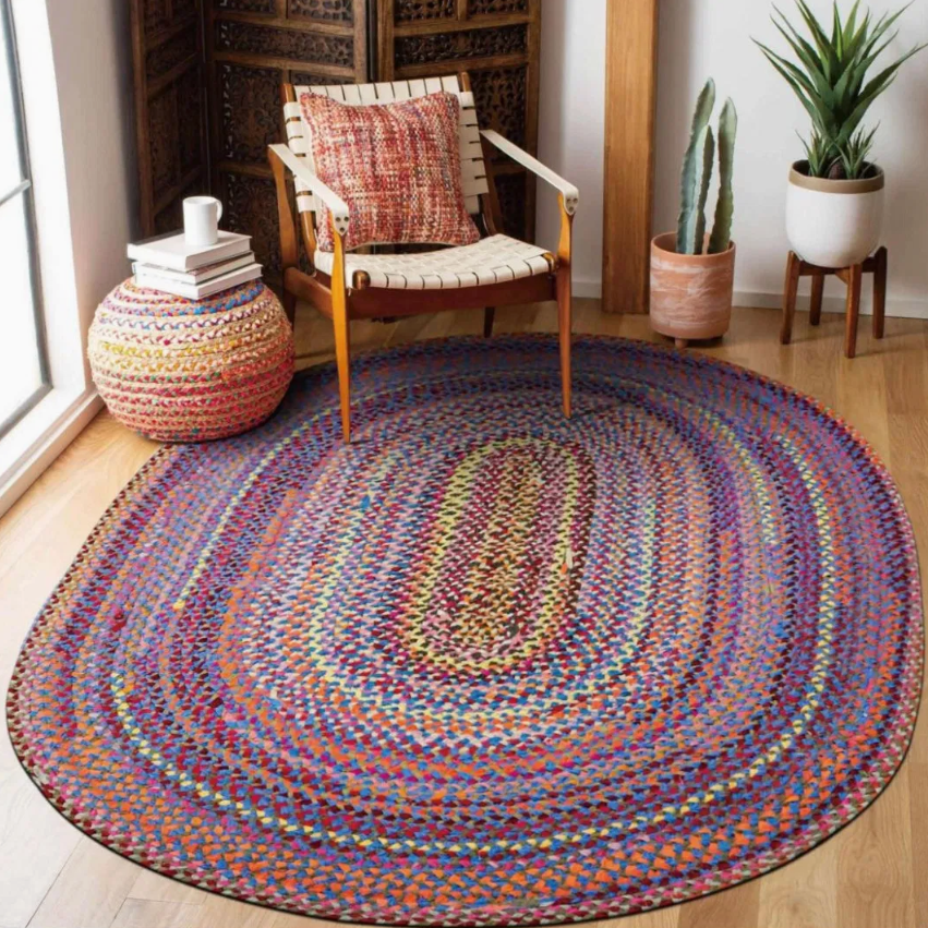 Indian-Style Braided Jute & New Zealand Wool Rug – Handcrafted Natural Fiber Area Carpet