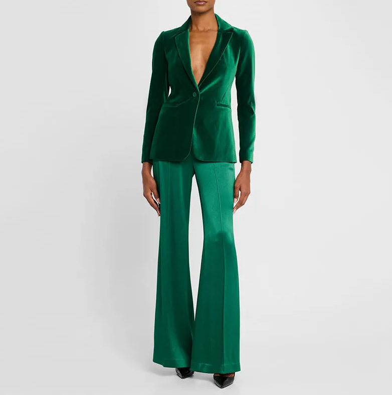 Women's Slim-Fit Single-Button Velvet Blazer – Elegant Formal & Party Jacket
