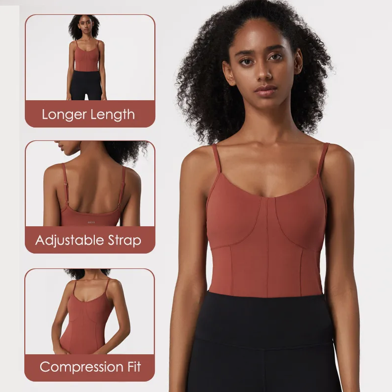 Women's Adjustable Strap Long-Length Compression Tank Top – Gym & Fitness Workout Top
