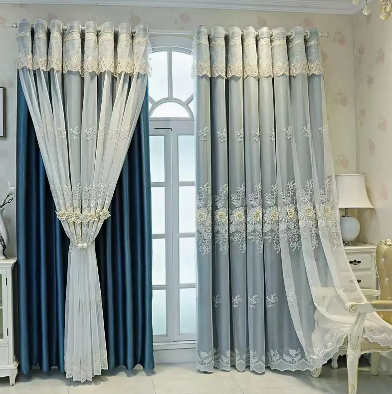 Luxury Blackout 4D Embossed Floral Curtains – Woven Sheer Window Drapes for Living Room