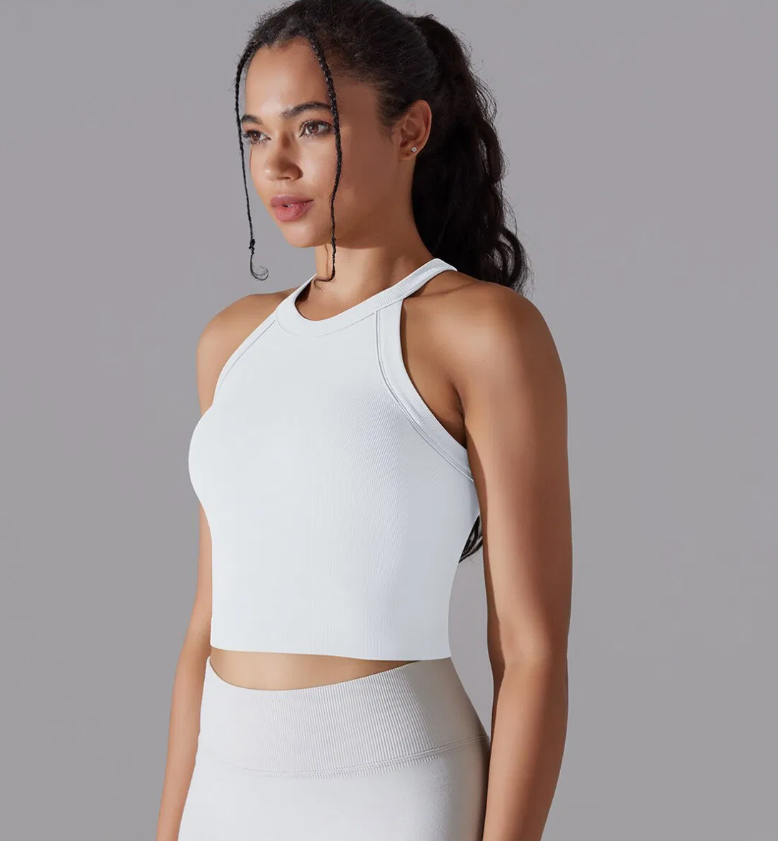 Women's Seamless Ribbed Racerback Tank Top – Stylish Back Design & Gym Wear