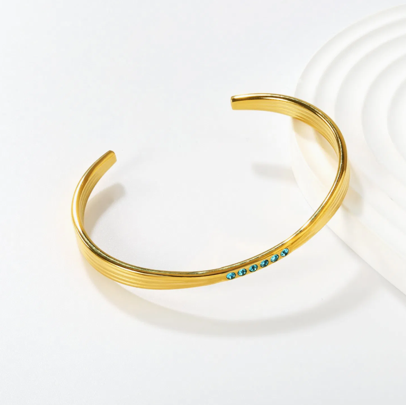 Italian-Style Turquoise Zircon Stainless Steel Cuff Bracelet – Elegant Fashion Bangle Gift